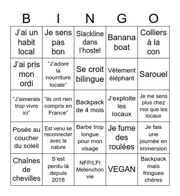 Backpacker Bingo Card