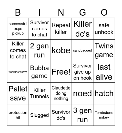 DBD Bingo Card