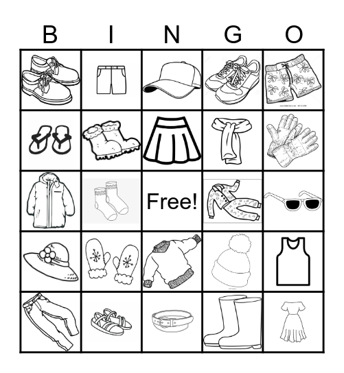 Clothing bingo Card