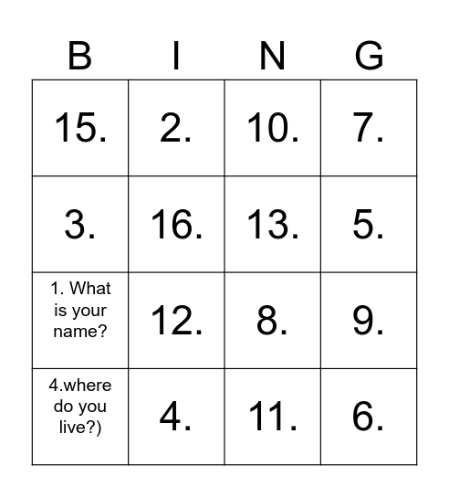 Quick Demo Bingo Card