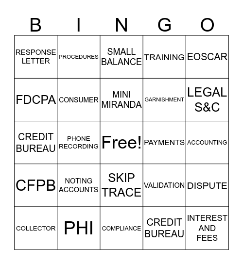P & D Compliance Bingo Card
