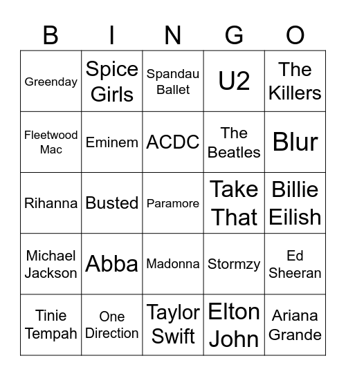 Music Bingo Card