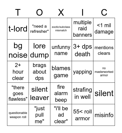 LFG Bingo Card