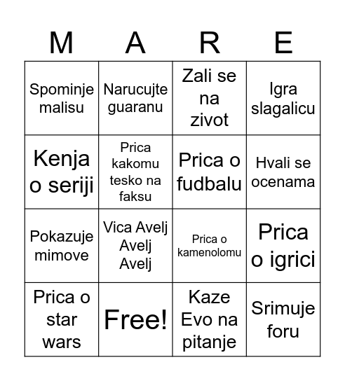 Markov Bingo Card