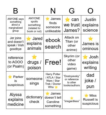 Murder of Roger Ackroyd Ch 5-6 Bingo Card