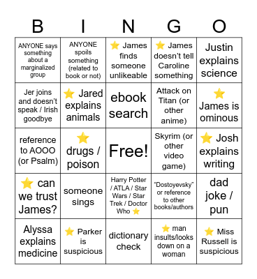 Murder of Roger Ackroyd Ch 5-6 Bingo Card