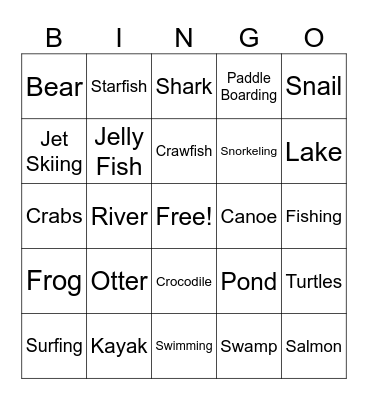 Wet N Wild Bingo Card