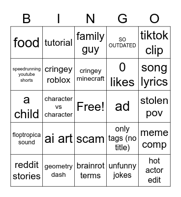 youtube shorts bingo Card