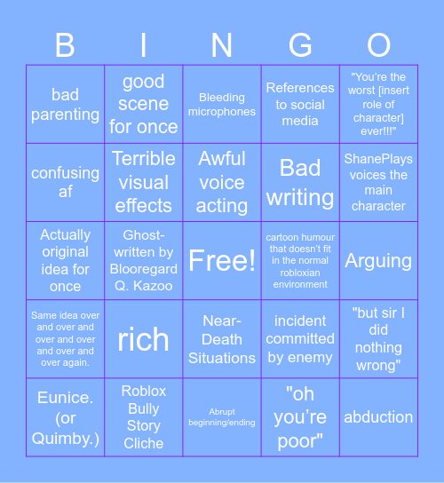 New ShanePlays bingo card…. Bingo Card