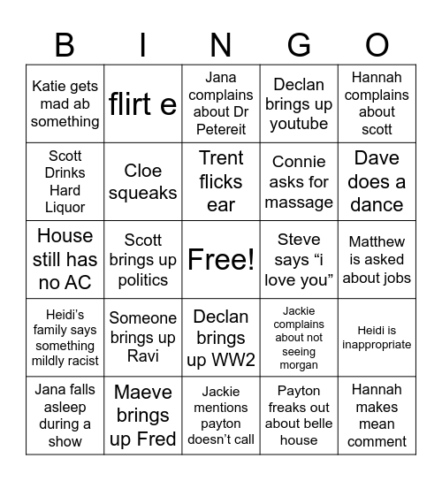 July Trip Bingo Card Bingo Card