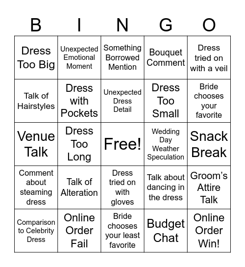 Wedding Bingo Card