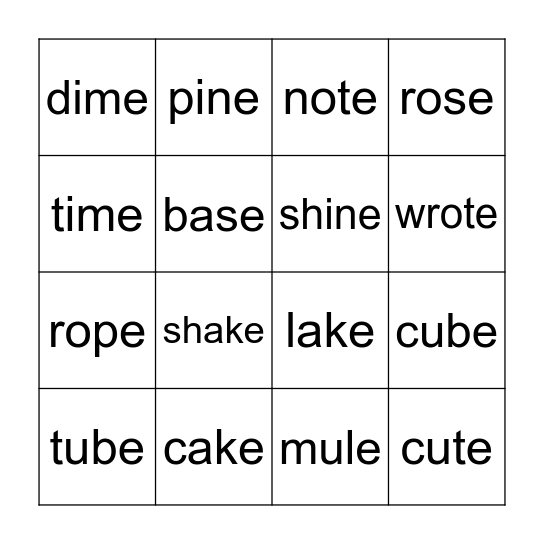 Vowels Bingo Card