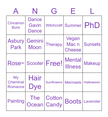All About Angel Bingo Card
