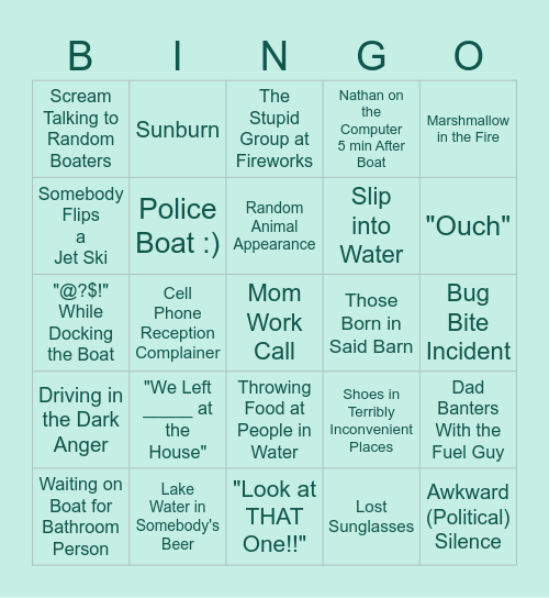 Tappan Trip Bingo Card