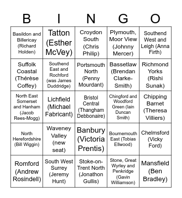 General Election 2024 Bingo Card