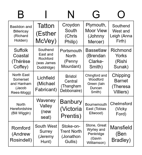 General Election 2024 Bingo Card