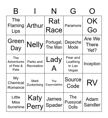 Simlish, 2010's Films, & Road Trips Bingo Card