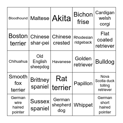 DOG BREED BINGO Card