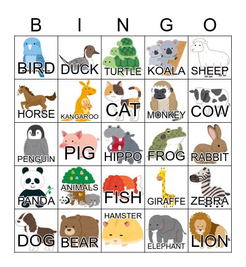 Animals Bingo Card