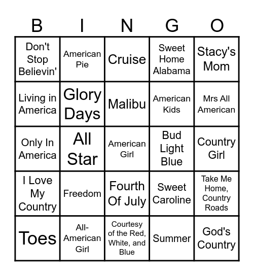 'MERICA Bingo Card