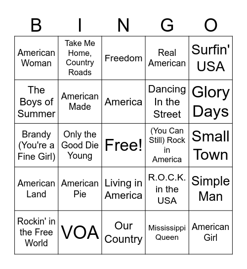 America! Bingo Card