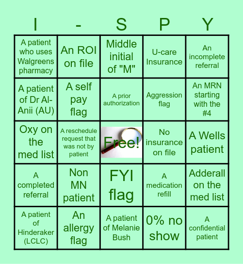 Ispy Bingo Card