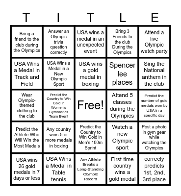 Title Boxing Olympic Bingo Card