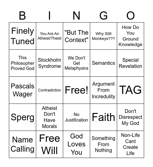 Theist/Atheist Bingo Card