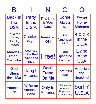 Patriotic Bingo Card