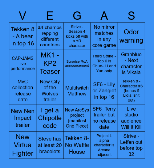 EVO Weekend Bingo Card