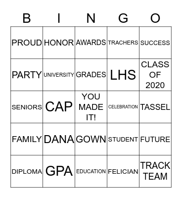 Congratulations Dana! Bingo Card