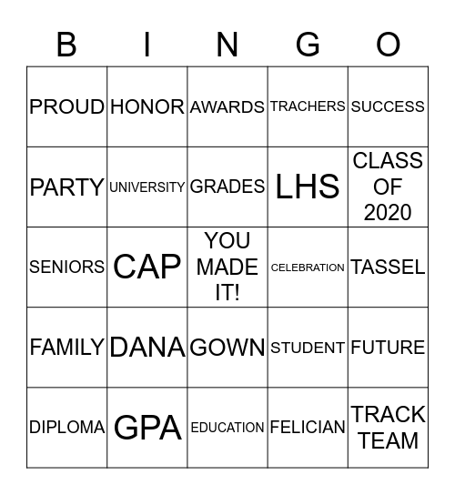 Congratulations Dana! Bingo Card