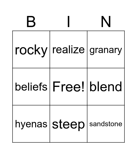 Vocabulary 2 Bingo Card