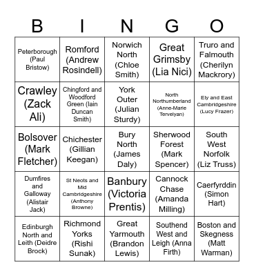 General Election 2024 Bingo Card