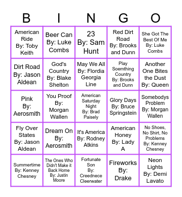 4th Of July Music Bingo Round 2 Bingo Card