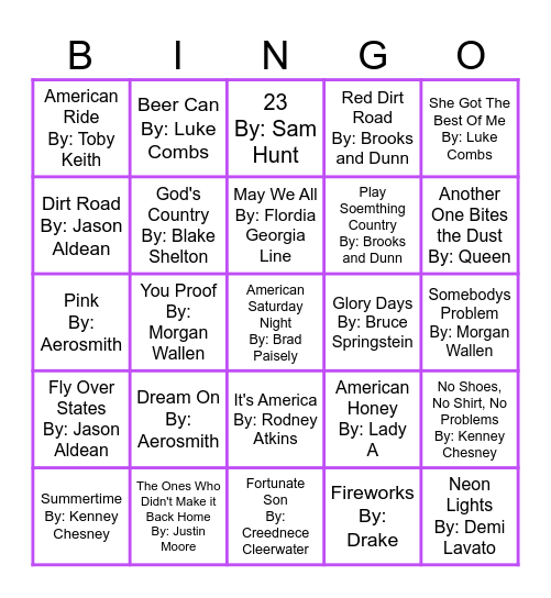 4th Of July Music Bingo Round 2 Bingo Card