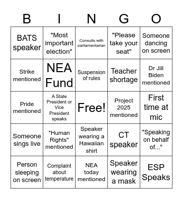 NEA RA Philly 2024 Bingo Card
