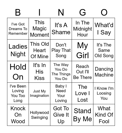 MOTOWN MADNESS PLAYLIST Bingo Card