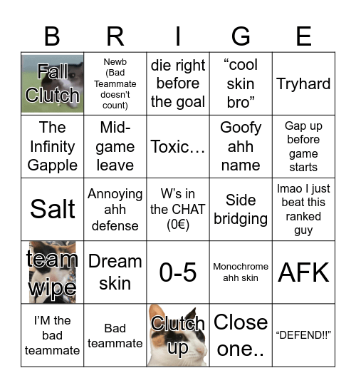 Bridge Bingo Card