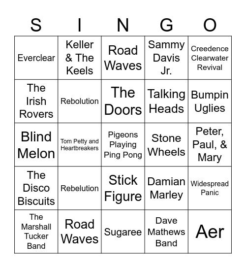 Playing Fast & Loose w/ the definition of 'Jam Bands'  HAPPY BDAY SAMMIE & TAMR Bingo Card