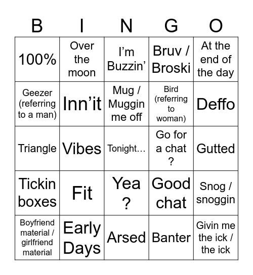 Love Island UK 2024 Bingo Card