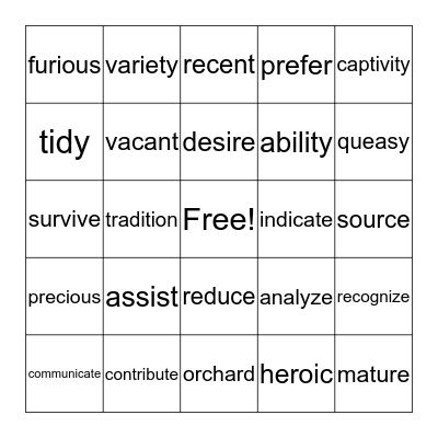 4th grade Bingo Card