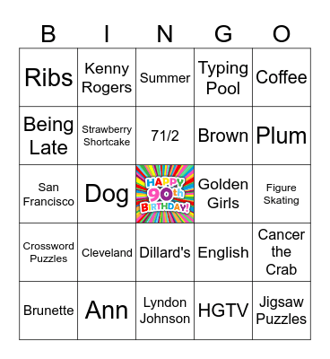 Nanny's 90th Birthday Bingo Card