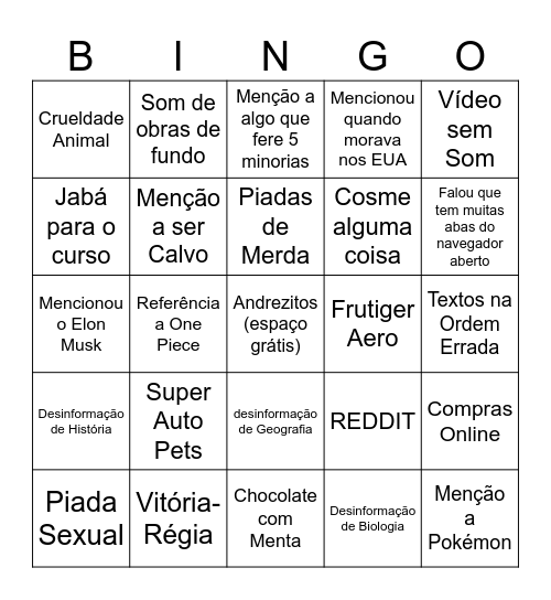 Bingo do André Young Bingo Card