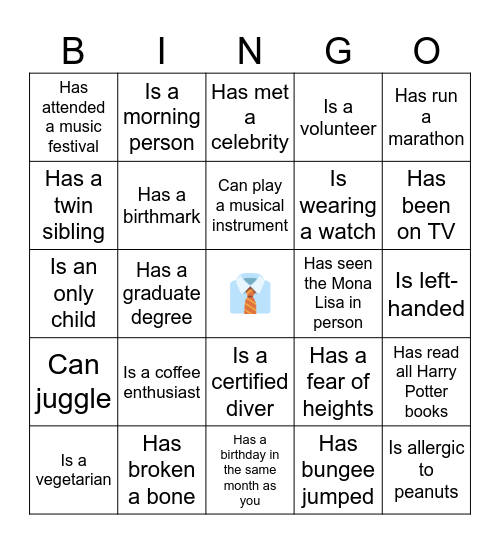 Find The Guests! Bingo Card