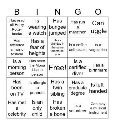 Find The Guests! Bingo Card
