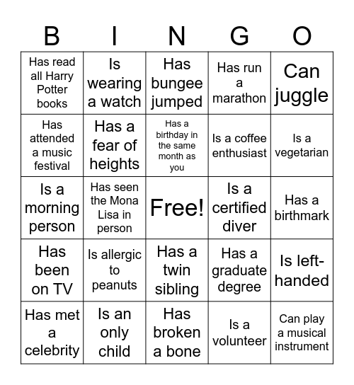 Find The Guests! Bingo Card