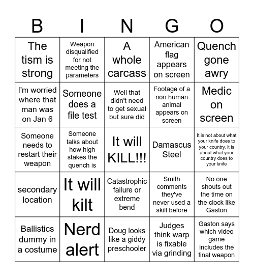 Forged in Fire Bingo V4 Bingo Card