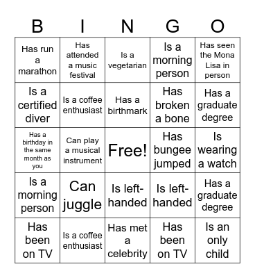 Find The Guests! Bingo Card
