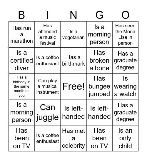 Find The Guests! Bingo Card
